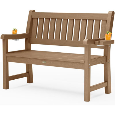 Outdoor Bench HIPS Patio Garden Bench For 2-Person With 2 Cup Holders