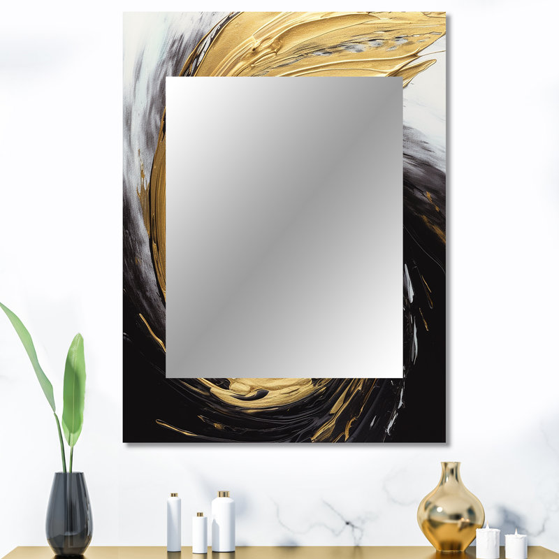 Waves Of Midnight Passion Abstract Black & Gold - Abstract Painting Decorative Mirror, Gold Large Wall Mirror, Printed Metal Art