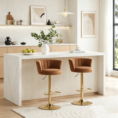 Bar Stools,Chrome Footrest and Base Swivel Height Adjustable Mechanical Lifting Velvet + Golden Leg