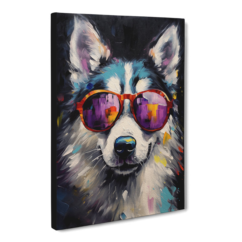 Husky with Glasses Painting - Wrapped Canvas, 76cm H x 50cm W x 3cm D