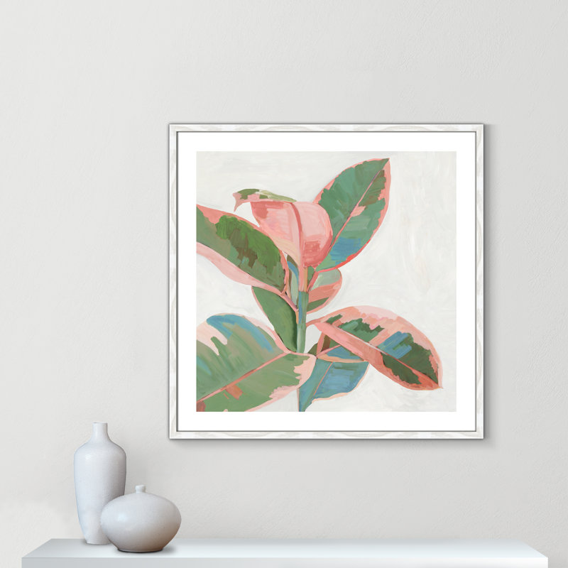 Ficus rose I - reproduction d'art, Papier avec cadre en bois blanc, H 33,25 po x l 33,25 po x P 0,75 po