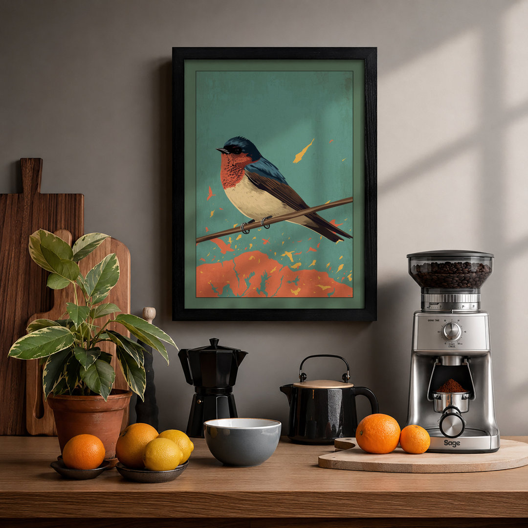 Perched Songbird Modern - Framed Print