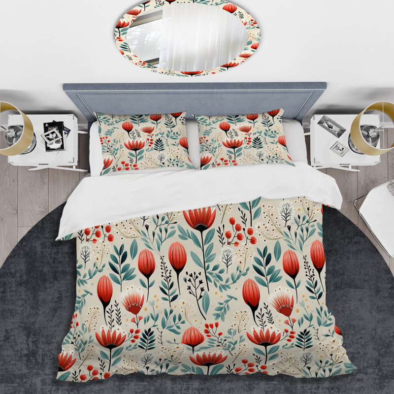 Moroccan Influence Floral Dreams II - Ensemble de housse de couette floral, Housse de couette simple + 1 taie décorative stan
