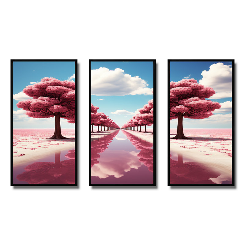 «Pink Tree Path Universe In Parallel - Science Fiction», art mural, H 28 po x l 36 po x P 1 po, Cadre flottant noir