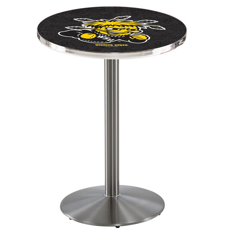 Round Metal Base Dining Table, Stainless Steel, Wichita State University