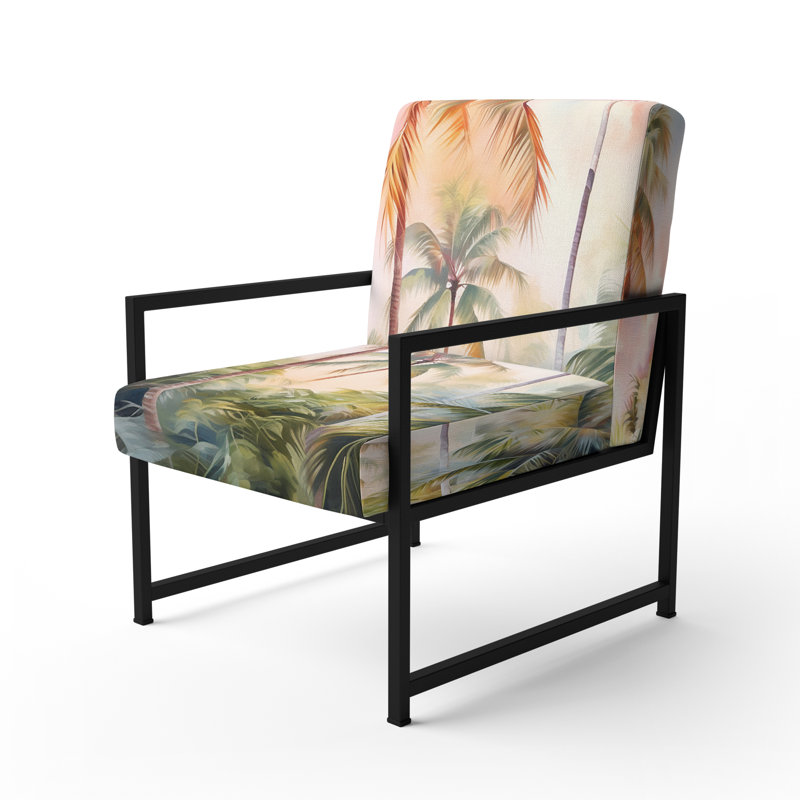Palmiers romantiques Sunset III - Fauteuil rembourré tropical, fauteuil d'appoint Palm Leaves, Noir, noir, noir, noir