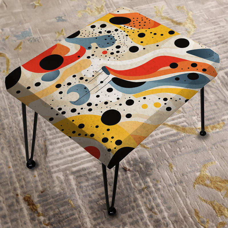 Red Poupart Lichtenstein's Lines Matrix - Abstract Rectangle Ottoman