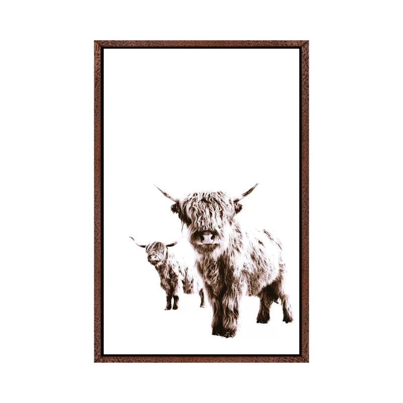 Highland Cows Lulu And Sara 1 Piece Wall Art on Canvas, 66.04cm H x 45.72cm W x 3.81cm D, Classic Brown Wood Framed