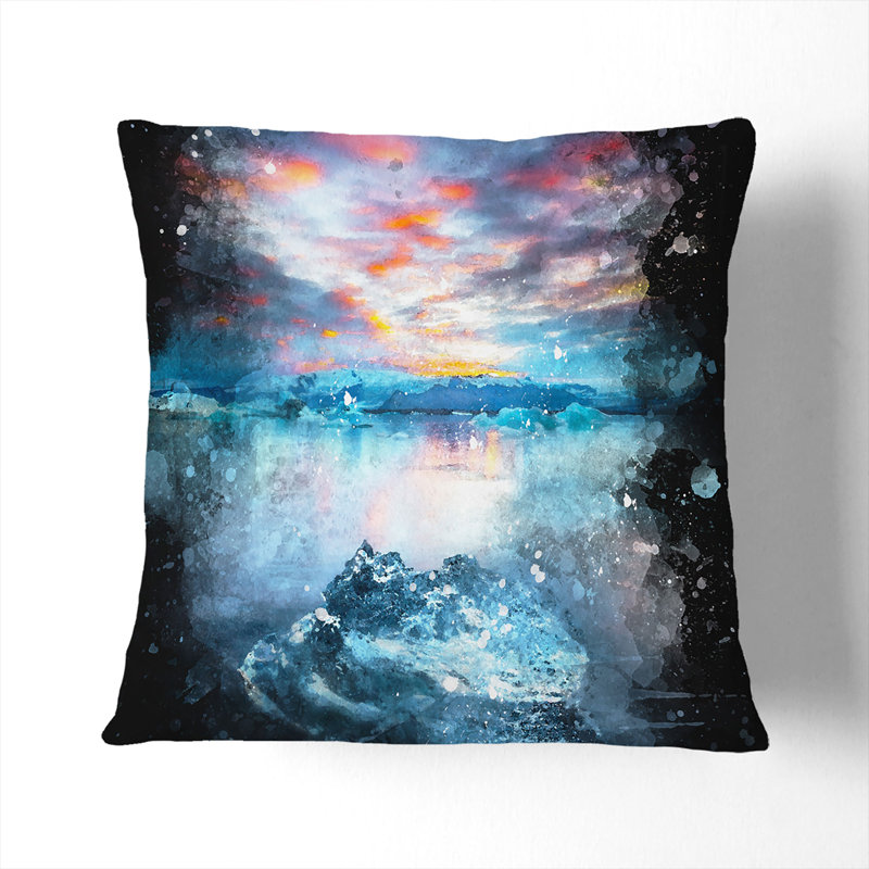 Iceland View Paint Splash Cushion with Filling, 55cm H x 55cm W x 20cm D, Stone