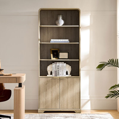 Daniel Modern 78"H Wood Grain Finish Bookcase with Adjustable Open Shelves and Storage Cabinets