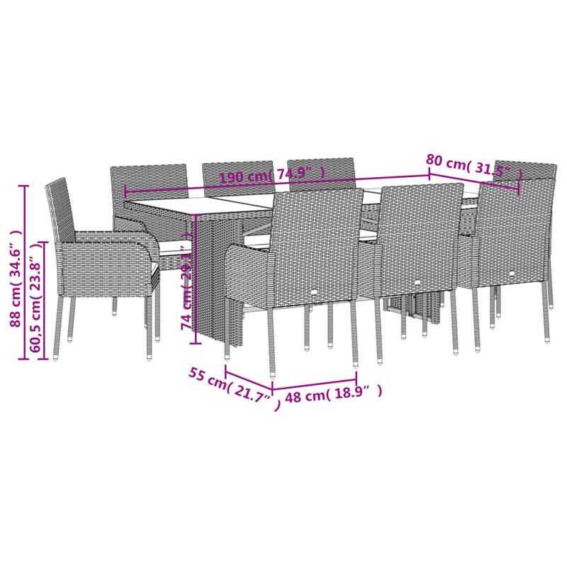  Garden Dining Set Gray, Dark Gray, Gray, Dark Gray