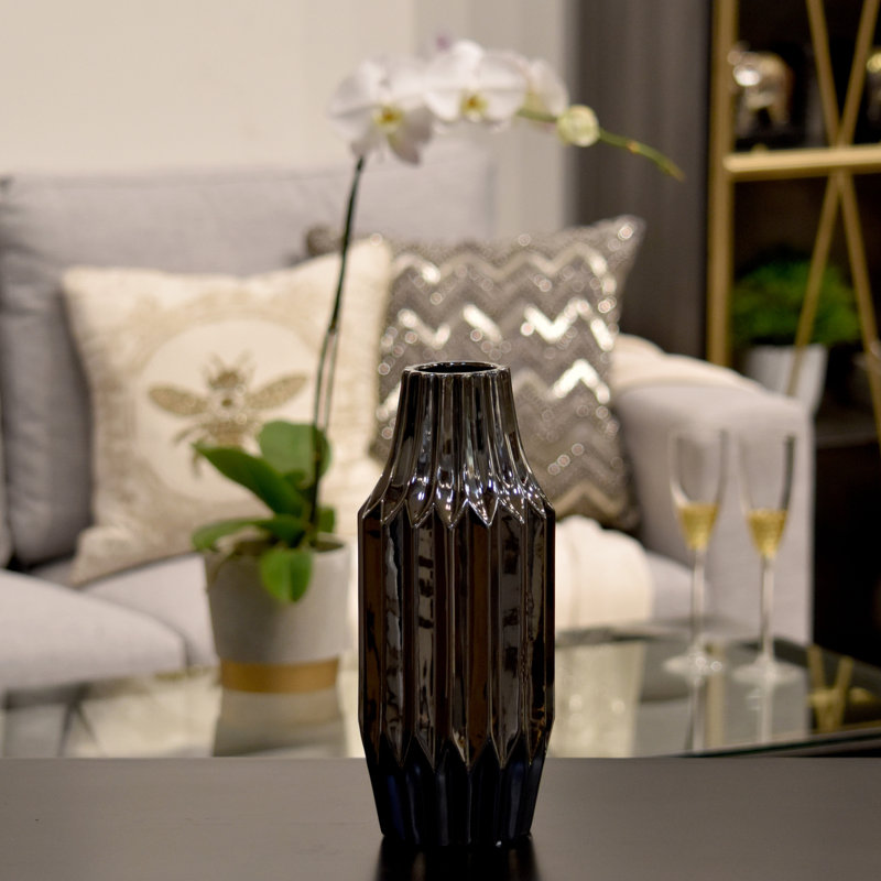 Vase de table à motifs ronds en céramique Gordonsville, H 12 po x l 4,5 po x P 4,5 po