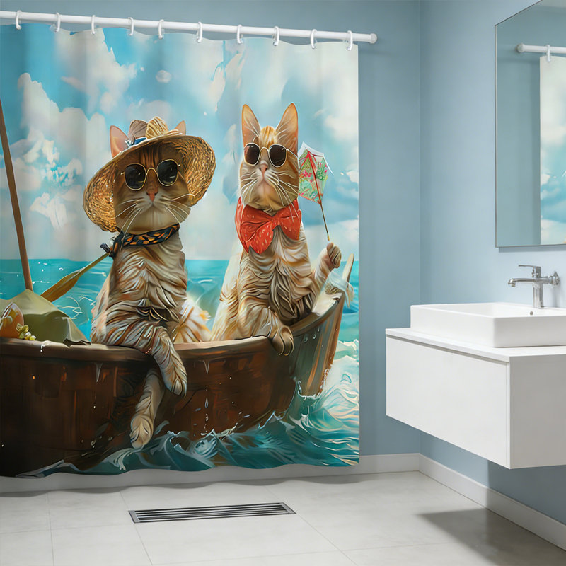 Ensemble de rideau de douche drôle de chat, rideaux de douche en tissu imperméable avec crochets, ensemble de rideau de douche en tissu imperméable minimaliste moderne