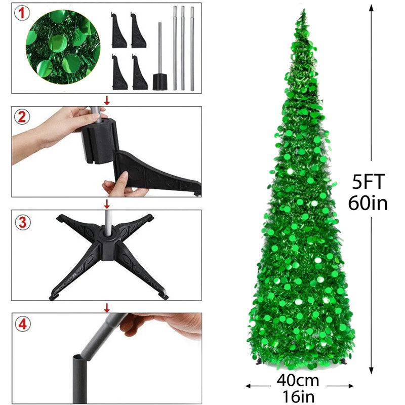 Arbre de Noël en forme de spirale vert 5 'H et guirlande d'arbre
