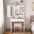 Dileydi Small Makeup Vanity Desk With Mirror, Adjustable Led Lights, Cushioned Stool And Built-In Power Outlet Makeup Vanity Table With 2 Drawers And Mirror Cabinet, Dressing Table For Small Bedroom Dressing Room (White)
