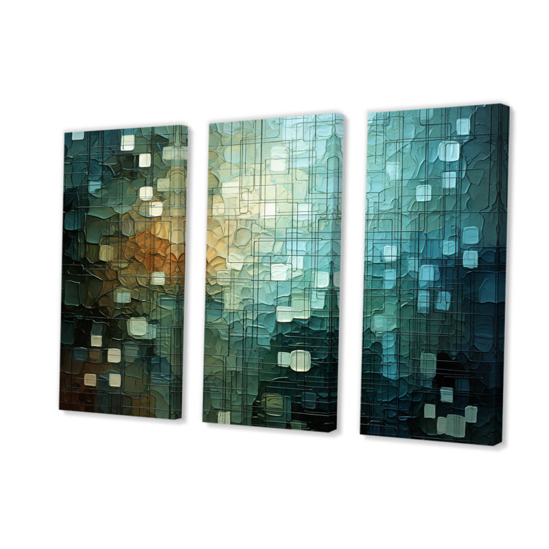 " Matrix Galaxy Abstract Deep Blue And Turquoise III " 3 - Pieces, 28" H x 36" W x 1" D