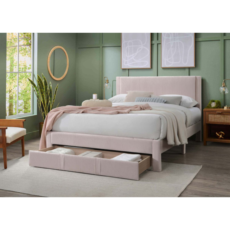 Grand lit de rangement en velours Merceroy, Rose clair, Grand lit