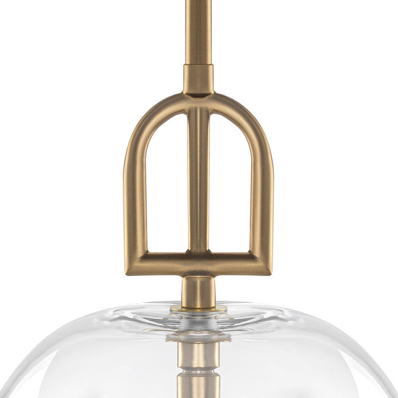 Luminaire suspendu moderne en verre Bell, îlot de cuisine doré à 2 lumières avec tige réglable, abat-jour en verre transparent à finition laiton pour vestibule de bar de salle à manger