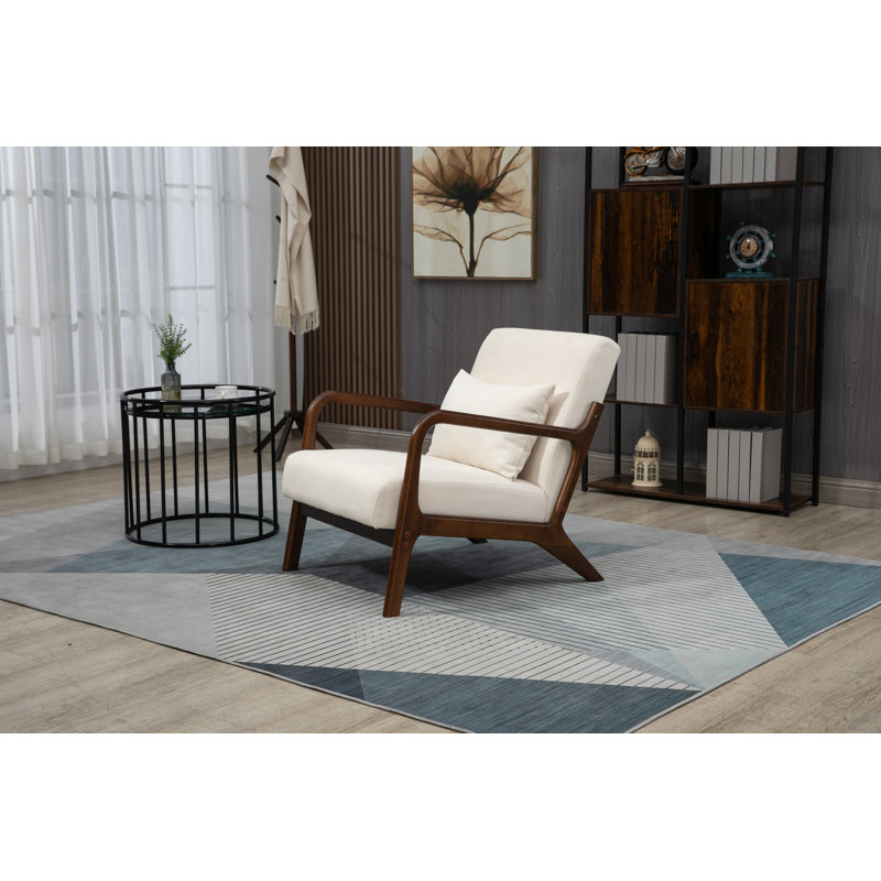 Chaise d'appoint Mid-Century moderne avec structure en bois, Walnut, Antique White Cotton