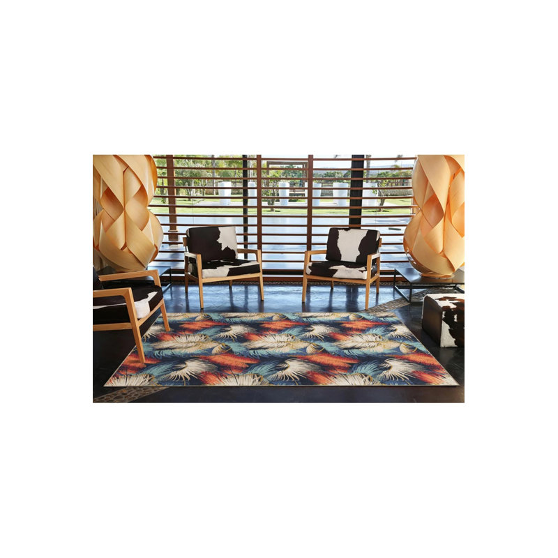 Creative Modern Decorative Carpet With Multicolored Abstract Feathers Pattern, Runner 3'4" x 9'11"