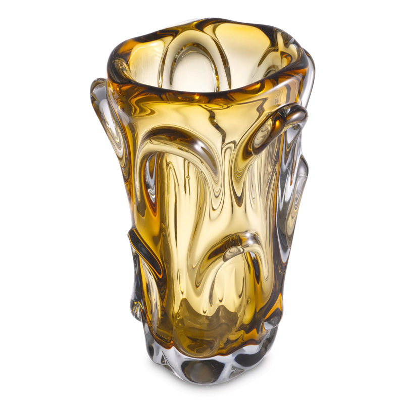 Aila 12'' Yellow Handblown Glass Decorative Table Vase