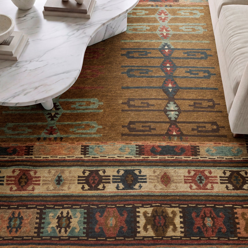 Bakke Wool Southwestern Area Rug in Brown, Rectangle 8' x 10'