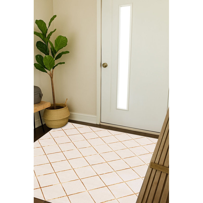 Contemporary Etowah Area Rug White and Gold Color, Square 7'10"