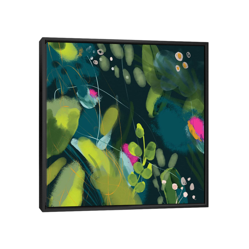 «Jungle Feaver Leaves» par Ana Rut Bré - impression d'art graphique, Toile avec cadre noir, Aucun mat
