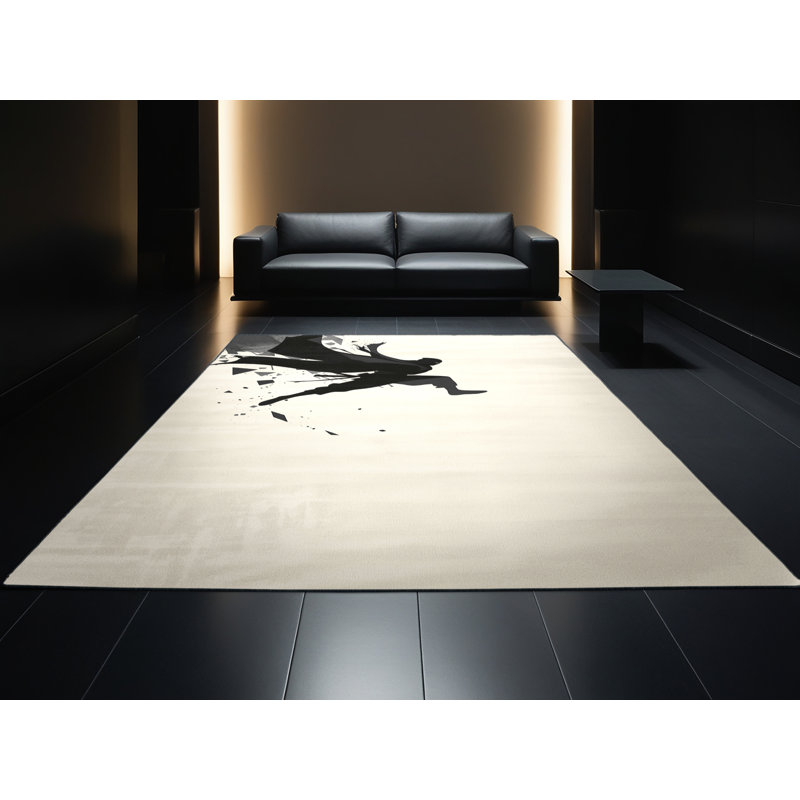Tapis beige minimaliste assassiné à la machine Barnesville Ninja, 2 x 5