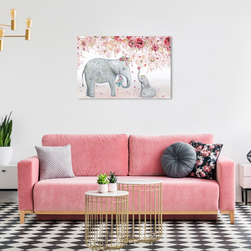 Reproduction d'art sur toile, animaux, éléphants, rose moderne, H 24 po x l 36 po x P 0,8 po
