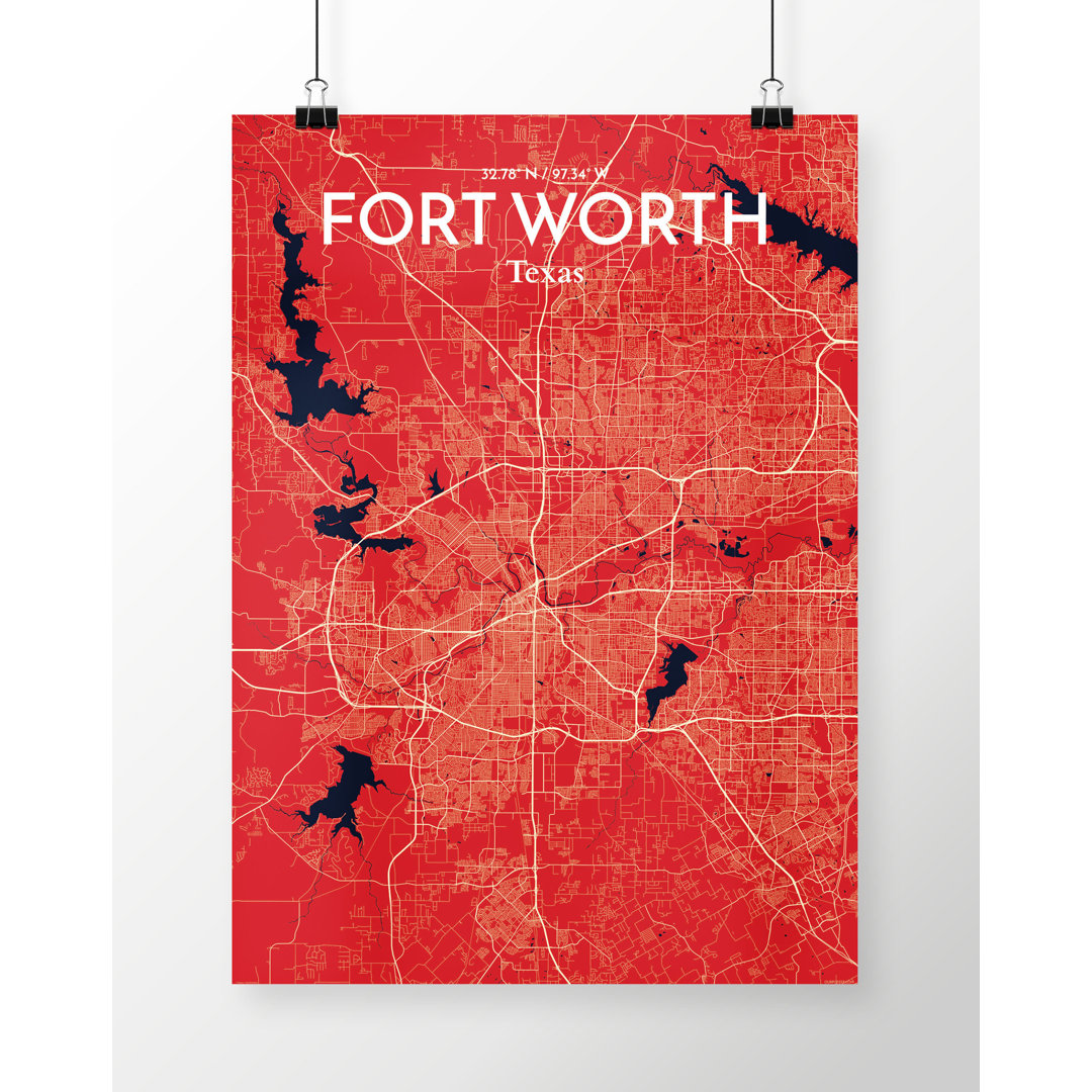 Fort Worth City Map - No Frame Print