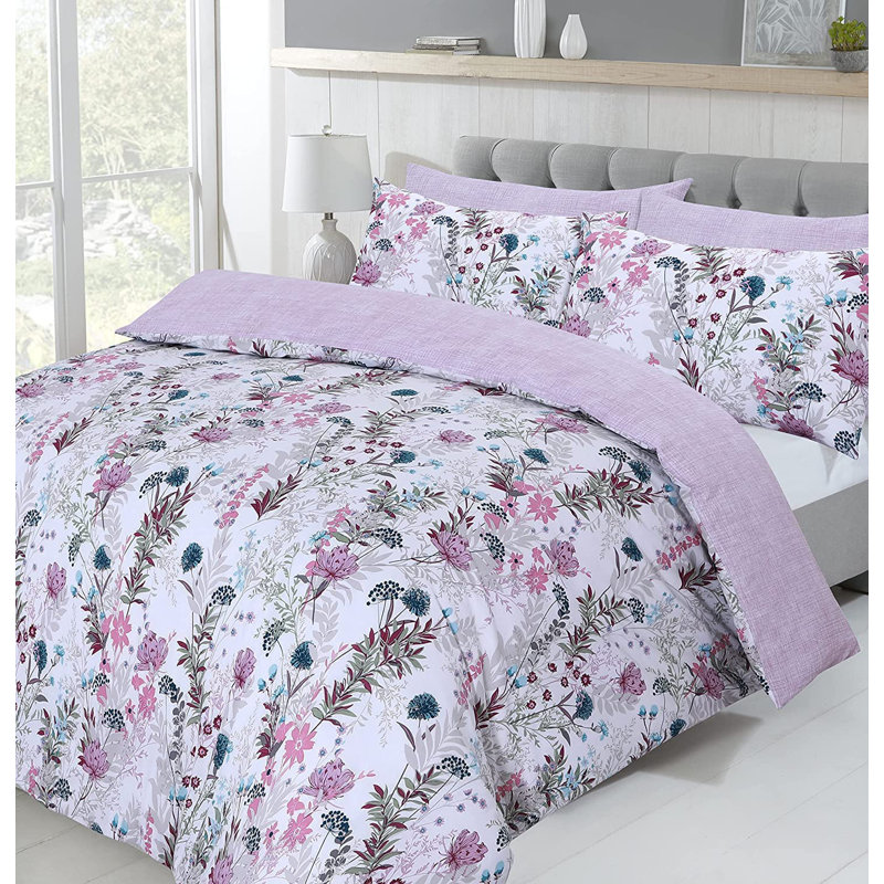 NightComfort Floral Print Rose Pink Cotton Rich Duvet Cover Set with Pillowcase, Kingsize - 2 Standard Pillowcases