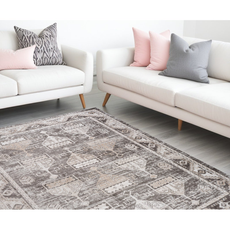 8' X 11' Beige and Brown Abstract Distressed Area Rug