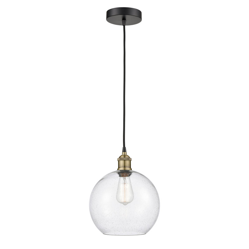 Luminaire suspendu simple à 1 lumière Ralph, Transparent clair, Noir/laiton antique, H 12 po x l 10 po x 10 po