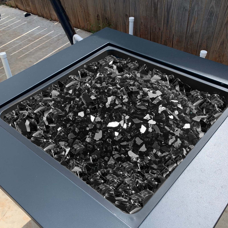 Roches de foyer rondes en verre pour foyer d'extérieur de 10 lb / 10 po, H 5,83 po x l 11,46 po x P 9,02 po, Noir mat