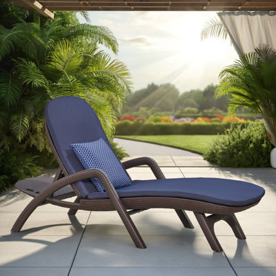 Wicker-Style Outdoor Chaise Lounge with Cushion, Weather-Resistant Lounger