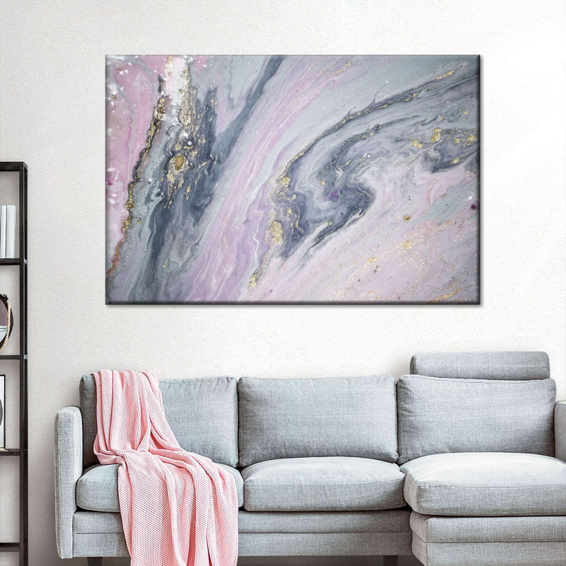 Abstrait rose et gris, reproduction sur toile, H 16 po x l 24 po x P 1,25 po