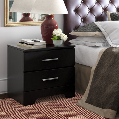 Table de chevet 2 tiroirs Hudson avec port USB et rangement, noir