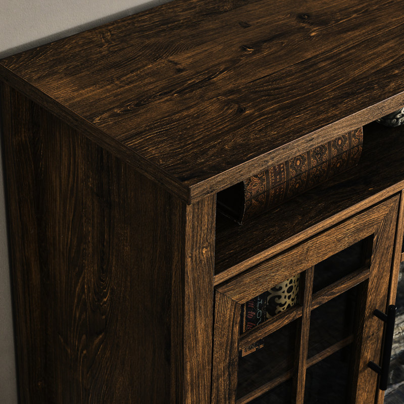 Meuble télé avec foyer électrique, 55 po. Thème récupéré. 5 000 pi par heure. Première protection contre la surchauffe. Console pour foyer avec flammes douillettes, fini. Élément chauffant de 1 500 W. Dimensions doubles. Réglable