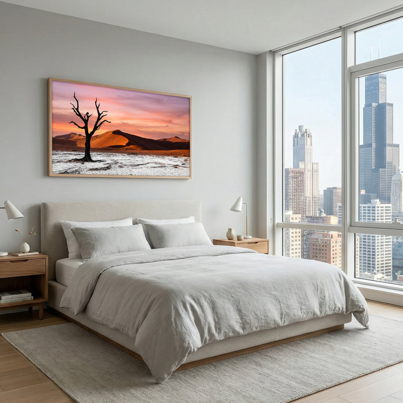 Ensemble de 1 tableau sur toile « Coucher de soleil dans le désert »., 58“W x 28”H, Natural