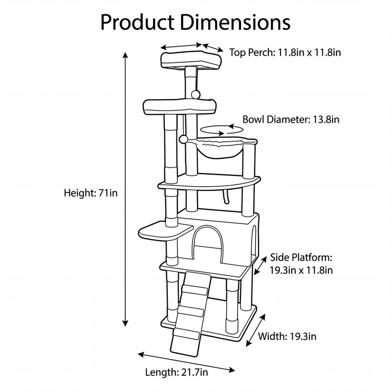 71in Tall Multi-Level Plush Cat Tree – 2 Top Platforms, Hammocks, Cat Cave & Scratching Posts, Spacious Indoor Cat Tower for Multiple Cats