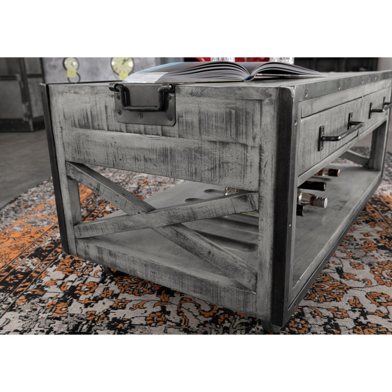 Wheel Coffee Table with Storage, Grey