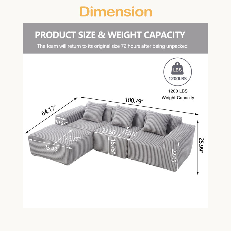 Canapé modulaire Modern, Tissu gris pâle