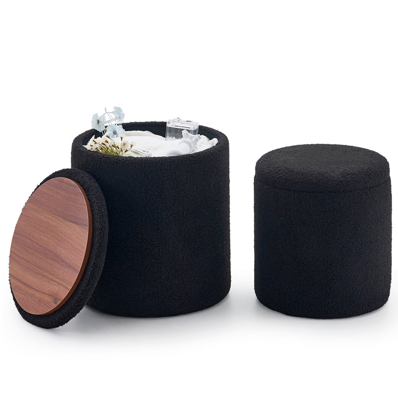 Upholstered Storage Ottoman Set Of 2, Black