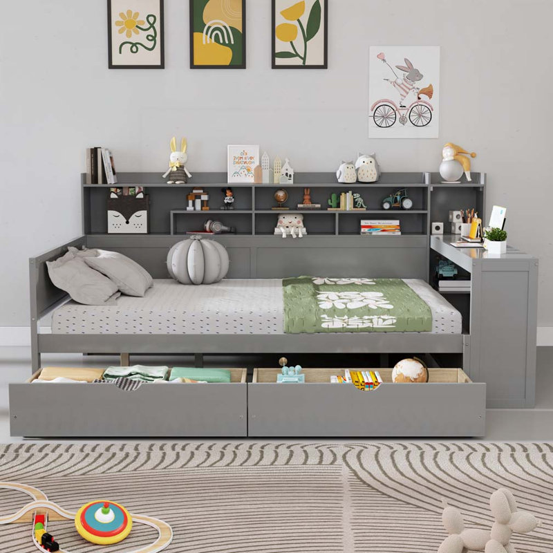 2-Drawers Storage Daybed, Gray, Full/Double
