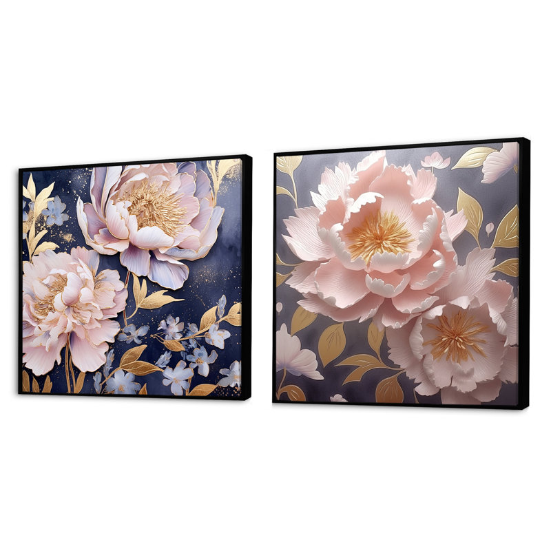 Gard - Ensemble de 2 collages carrés coquelicots, Cadre flottant noir, H 30 po x l 61 po