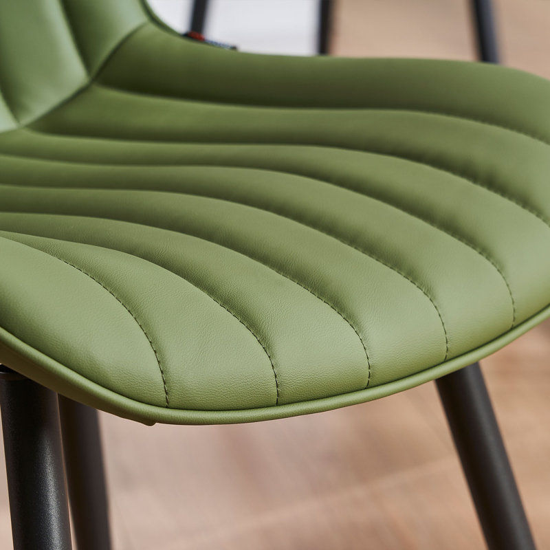 Heitger Leather Upholstered Side Chairs Modern Dining Chairs with Metal Legs, Dining Room Chair, Bean Green