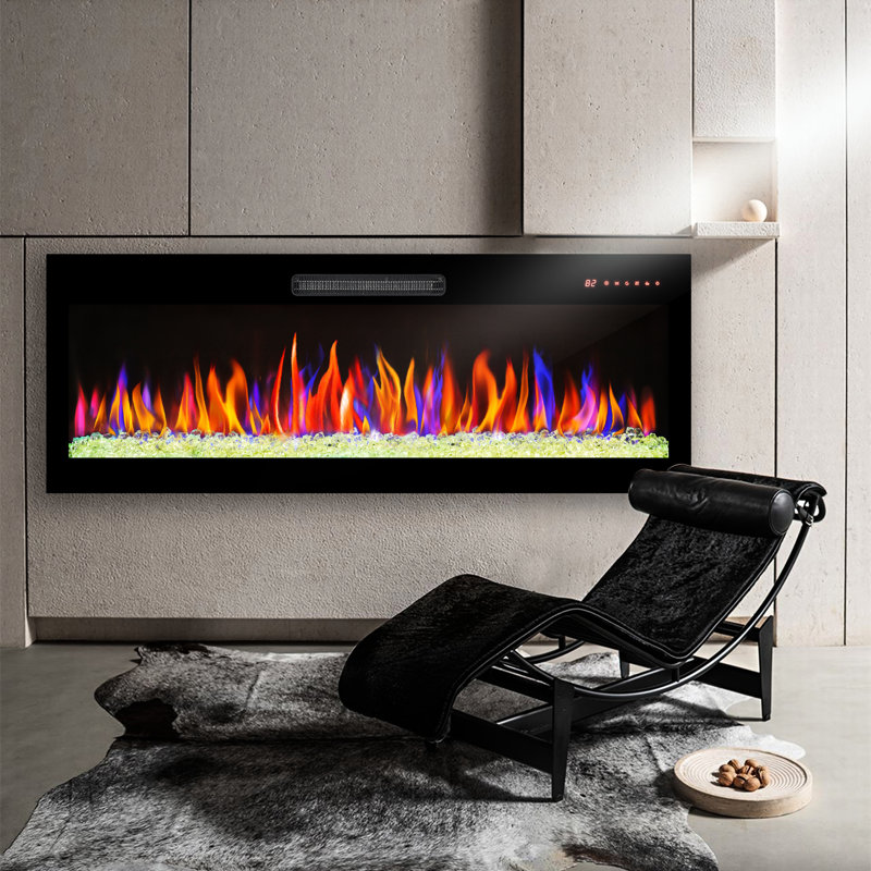 Cheminée électrique ultra-mince 127 cm (50 pouces), télécommande, flammes variées et combinaisons, puissance de 5 000 BTU/h, 11 niveaux de température, écrans multicolores encastrés faciles à utiliser, 1 400 W de réglages de température, construction