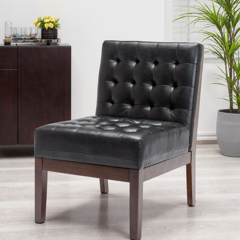 Élégante chaise d'appoint rembourrée avec coutures gaufrées, Noir