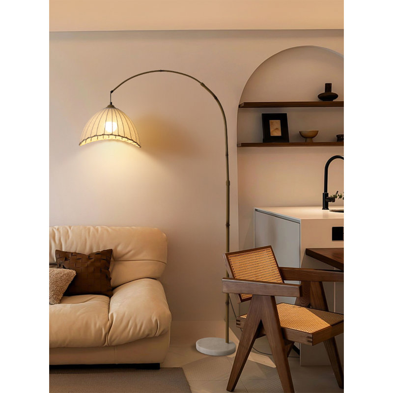 Zen-style metal fabric marble floor lamp